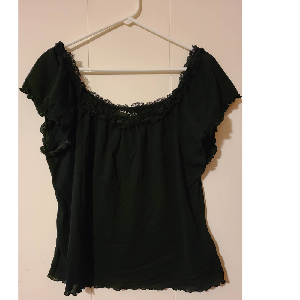 Marianne Tunic Top Women's Lace Lg/xlg Ruffle Sleeve Pullover (AI)